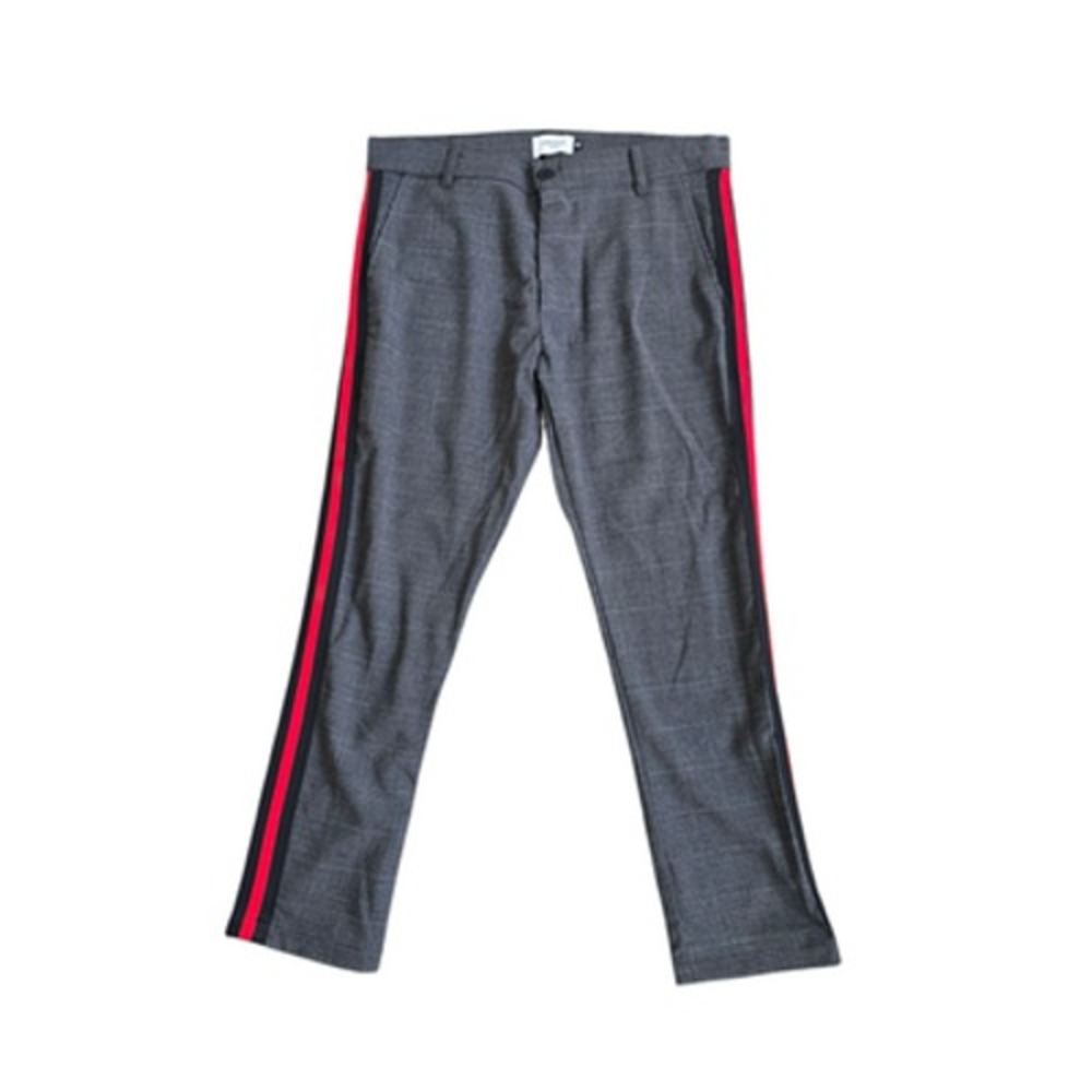 Christos New York Pants Womens 32 Gray Plaid Slim Fit Red Stripe Trousers Modern